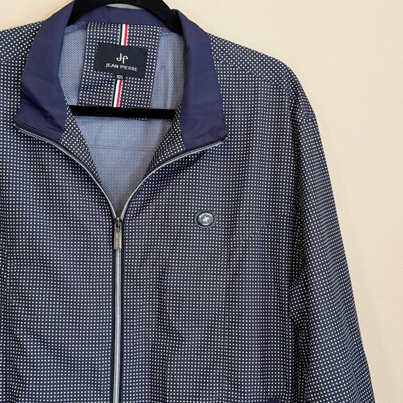 Vintage 70s Jean Pierre Jacket Mens 38 US XL Blue Geometric Full Zip Long Sleeve - Picture 4 of 9